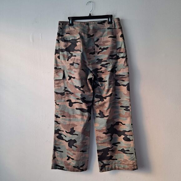 Gap Loose Khaki Cargo Pants High Rise Wide Leg Green Camo Print Women's Size 12 - Picture 6 of 13